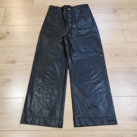 Maeve Pants - Maeve Pants Womens 27 Black The Colette Faux Leather Cropped Wide Leg High Rise